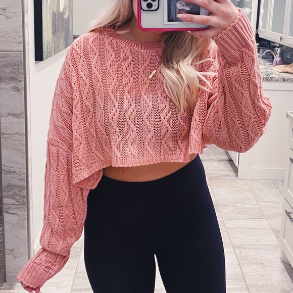 Nasty Gal Sweaters - light pink cropped oversized knit sweater